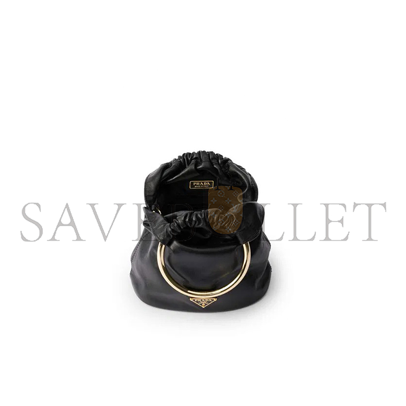 Pra*a BLACK LEATHER BUCKET BAG 1BC227 (19*15*8cm)